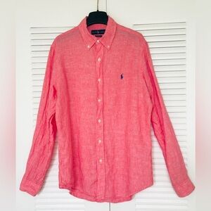 Polo Ralph Lauren Pink Long Sleeve Linen Button Down Shirt Classic Fit Size M